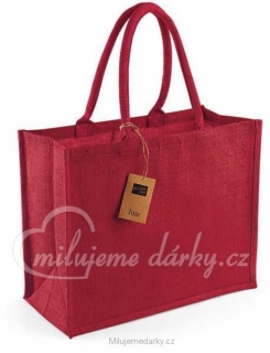 Tmavě červená klasická nákupní taška jutová s pevnými uchy