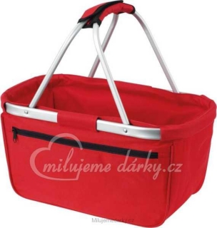 Skládací lehký nákupní košík s kapsou na zip, červený