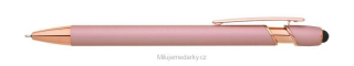 Kuličkové pero NOTY se soft povrchem a stylusem a mikrohrotem, růžová