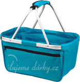 Skládací lehký nákupní košík s kapsou na zip, tyrkysově modrý