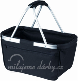 Skládací nákupní košík, černý se stříbrným držadlem