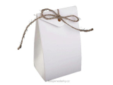Dárková krabička papírová bílá, 7,5x12cm, s provázkem na převázání, balení 50ks