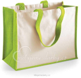 Klasická nákupní taška hladká jutová se zelenými plochými držadly