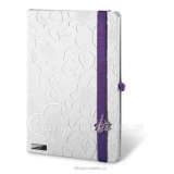 Lanybook PASSION luxusní bílý zápisník s ražbou květin a fialovou gumičkou