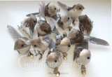 Dekorační ptáček vrabec šedý malý, balení 12 ks