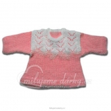 ručně pletený hladký dětský svetr růžový s bílým sedlem
