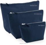 Jednoduchá kosmetická taška se zipem, pevná bavlna, tmavě modrá, 27x19x9,5cm