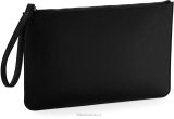 Menší plochá černá jednoduchá kabelka s poutkem do ruky, černé doplňky