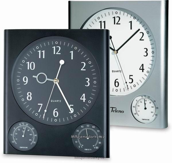 Stříbrné nástěnné hodiny s teploměrem a vlhkoměrem 1 ks