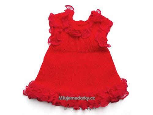 ručně pletené červené šaty s krajkami - 68