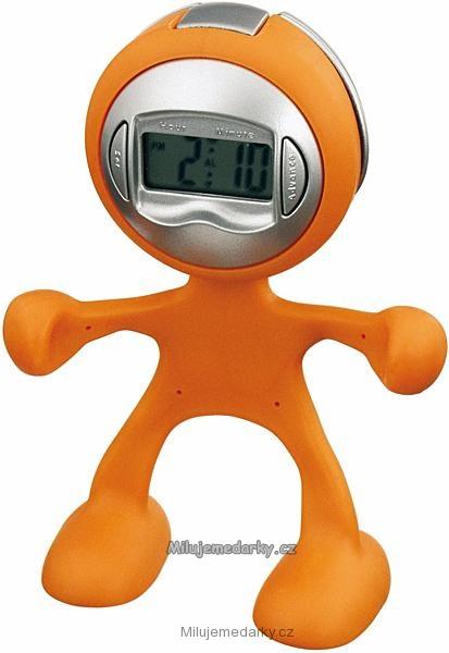 multifunkční budík v oranžovém flexi stojánku