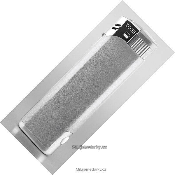 plnitelný piezo zapalovač s LED světlem, stříbrný, balení 4 ks