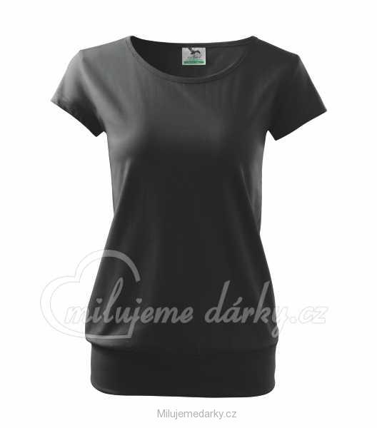 CITY, dámské volnější triko s lodičkovým výstřihem, krátký rukáv, černé