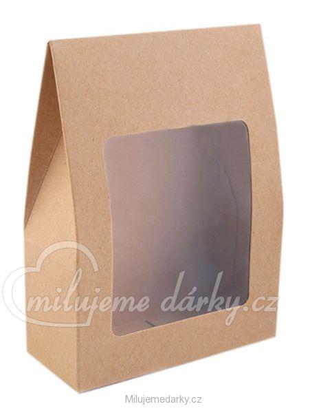 Menší přírodní dárková krabička s průhledem 9,5x13x4cm, 50ks