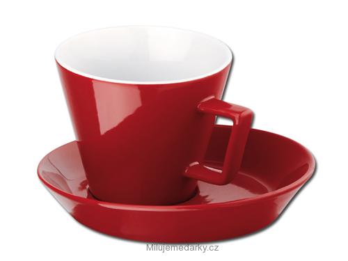 Červený kónický šálek s bílým vnitřkem 150ml, s podšálkem, 1 ks