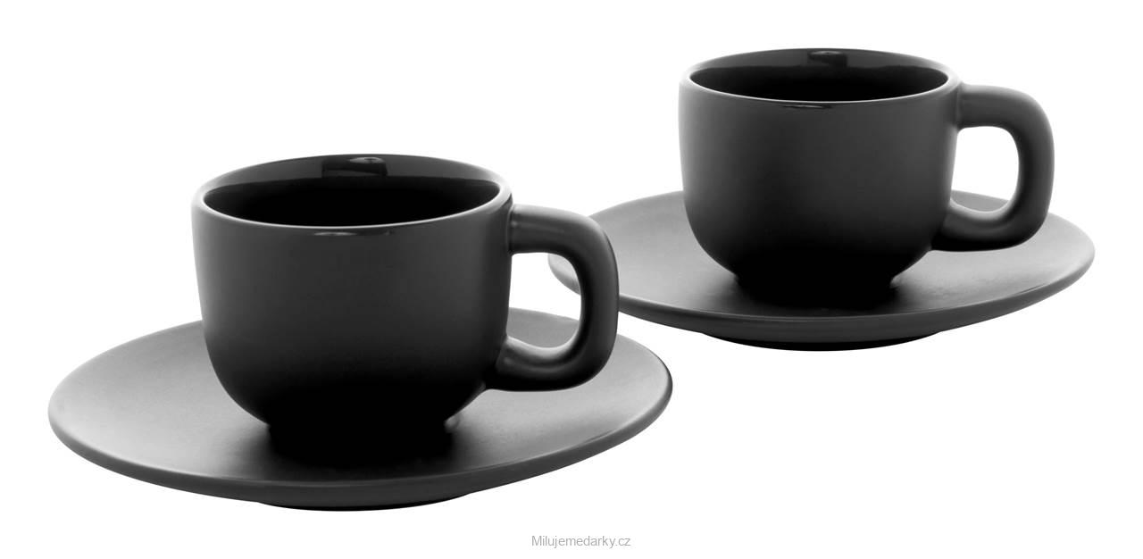 Sada 2 ks šálků s podšálkem na cappuccino, 200ml,  černá