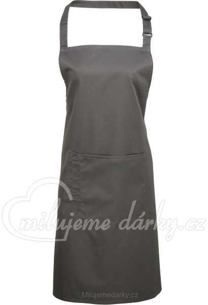 Dlouhá šedá zástěra s laclem a jednou kapsou, dark grey