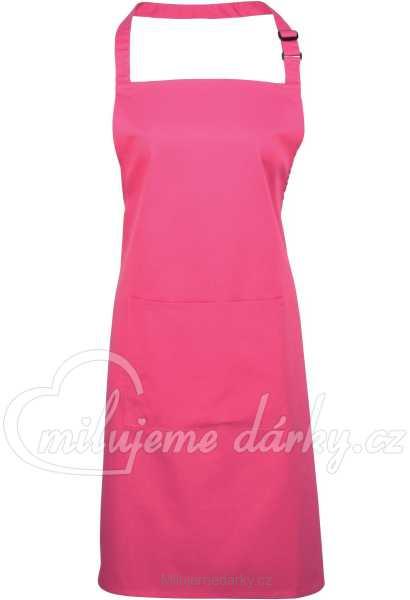 Dlouhá tmavě růžová zástěra s laclem a jednou kapsou, hot pink