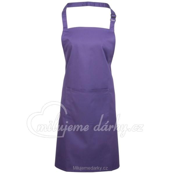 Dlouhá fialová zástěra s laclem a jednou kapsou, purple