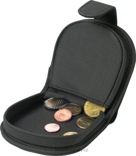 Peněženka na drobné mince ve tvaru podkovy s drukem, hrubě obšitá