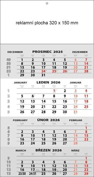 Čtyřměsíční nástěnný kalendář šedý SPECIÁL, 2026