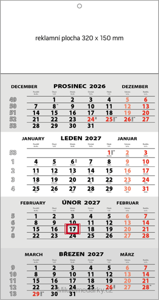 Čtyřměsíční nástěnný kalendář šedý SPECIÁL, 2027