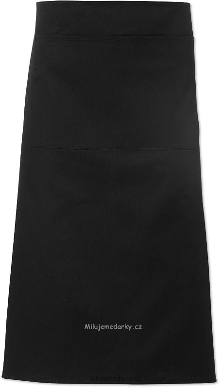 černá delší kuchyňská / barmanská bavlněná zástěra do pasu