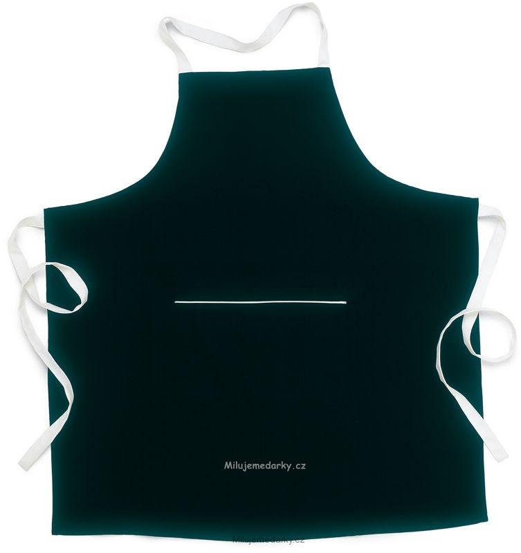černá kuchyňská polyesterová zástěra s laclem a kapsou s bílým lemováním