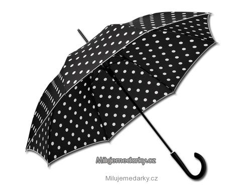 Santini černý automatický deštník s puntíky