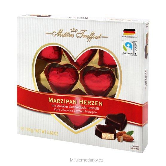 Marcipánová srdíčka v červeném dárkovém balení, 110g