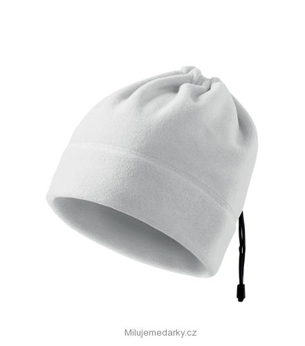 bílá fleecová čepice/nákrčník se stahovací šňůrkou
