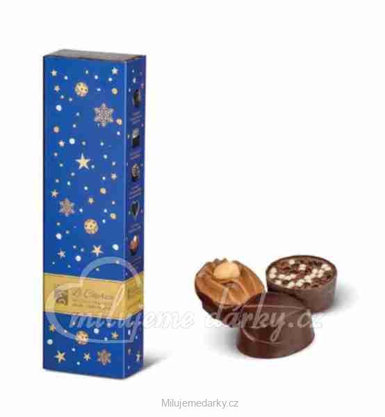 EMOTI DARK. Kolekce belgických pralinek ve vánočním modrém balení 65g