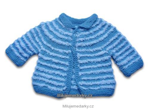 ručně pletený svetr pruhovaný modro-bílý, raglánový rukáv, vel.62