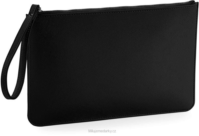 Menší plochá černá jednoduchá kabelka s poutkem do ruky, černé doplňky