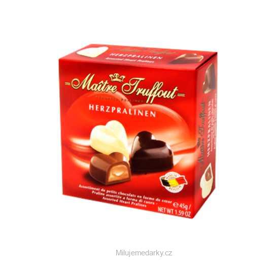 Čokoládové pralinky v červeném dárkovém balení, 45 g