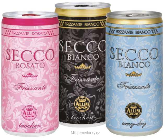SECCO bianco, rosato frizzante, perlivé víno v plechovce 0,2l, balení 12ks, druh dle výběru