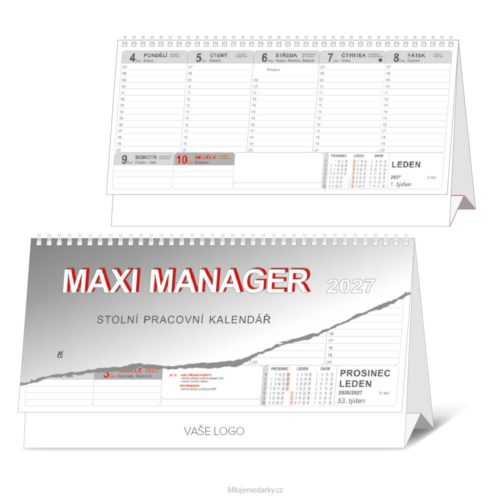 MAXI MANAGER 2027 větší šedý stolní kalendář 32x17cm