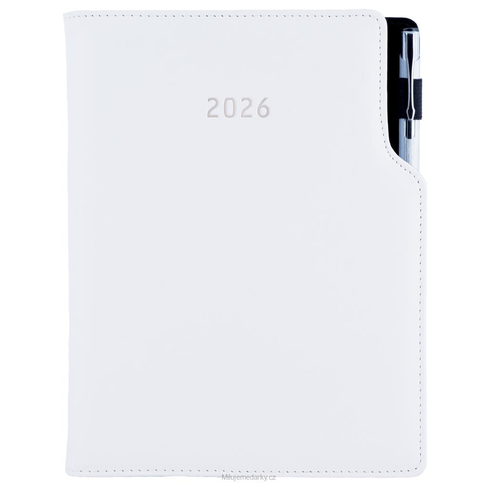 Bílý diář GEP A5 týdenní 2026 s propiskou