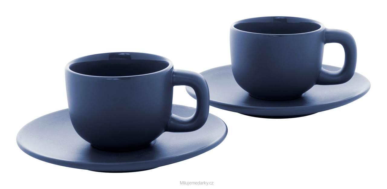 Sada 2 ks šálků s podšálkem na espresso, 85ml modrá