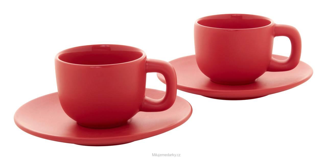 Sada 2 ks šálků s podšálkem na espresso, 85ml  červená