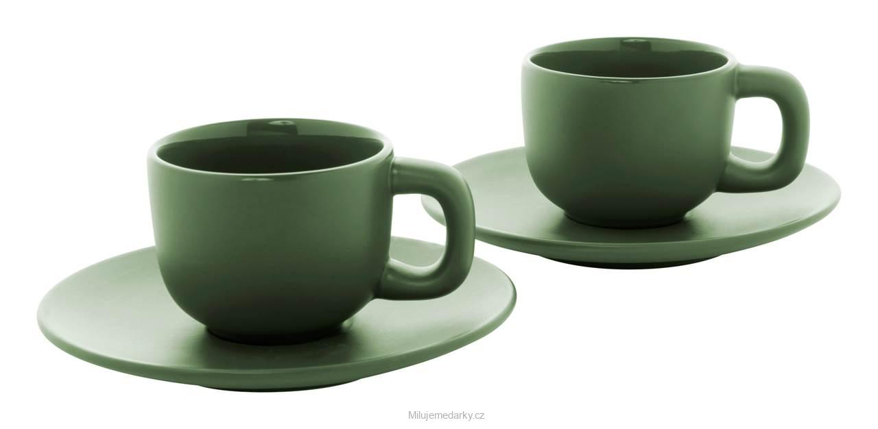 Sada 2 ks šálků s podšálkem na espresso, 85ml zelená