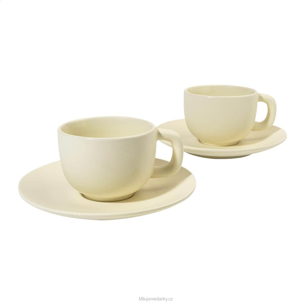 Šálek s podšálkem na cappuccino, 200ml, béžová, sada 2 ks