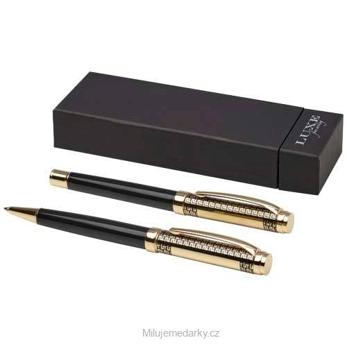 Černo-zlatá sada kuličkového pera a rolleru LUXE v dárkové krabičce