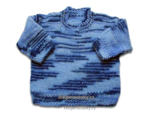 ručně pletený dětský svetr modrá kombinace, velikost 80