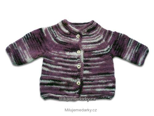 ručně pletený svetr pruhovaný na rozepínání, odstíny fialové, velikost 62
