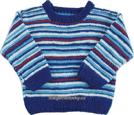 ručně pletený svetr modrý s tenkými proužky, vel.86