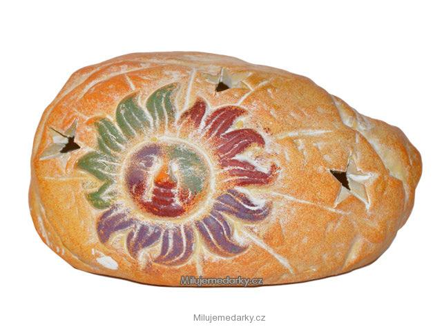 Keramický svícen ve tvaru kamene s malovaným  sluníčkem