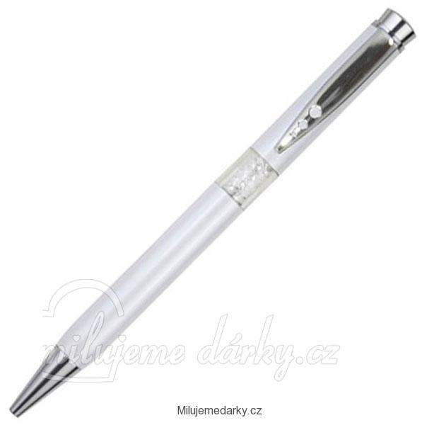 bílé kuličkové pero Diamond s krystalky Swarovski