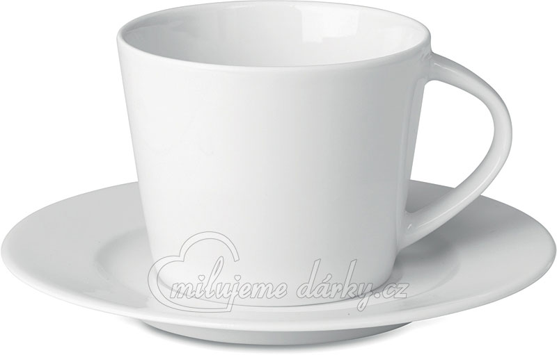 Bílý porcelánový šálek 180 ml s podšálkem