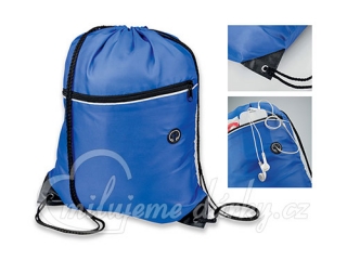 Jednoduchý polyesterový batoh s kapsou na zip a otvorem na sluchátka, modrá